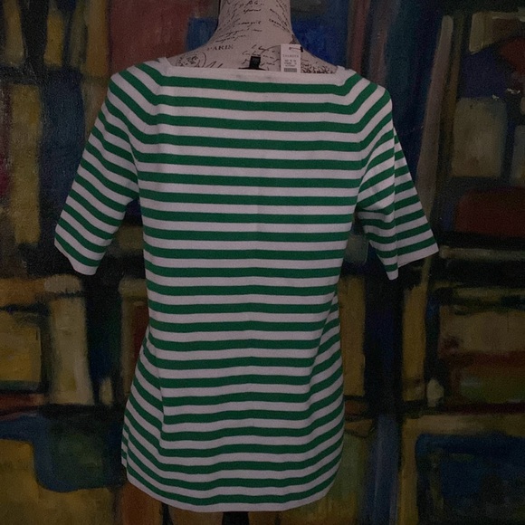 Talbots green/white boat neck sweater- Large petite - Picture 2 of 5